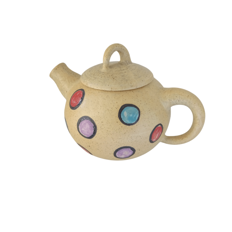 Κεραμική τσαγιέρα εκρού με πολύχρωμες βούλες