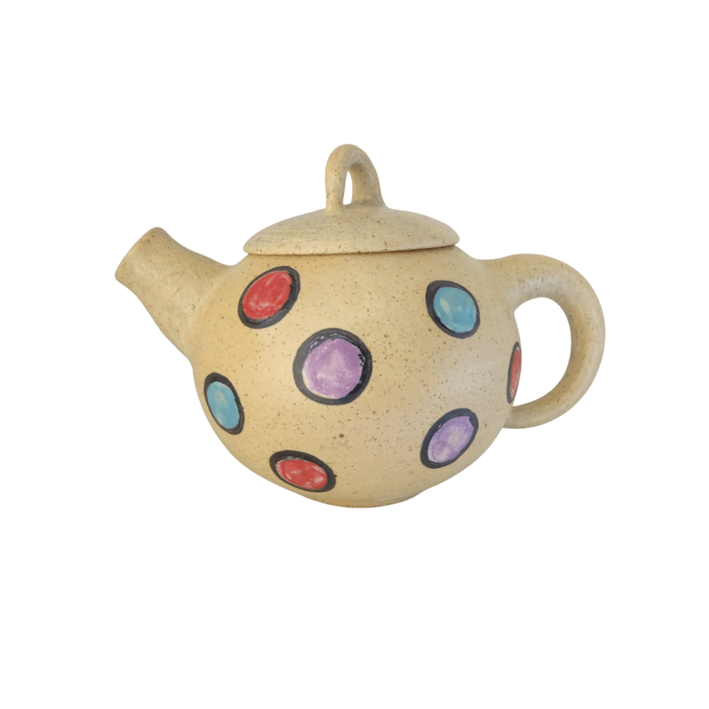 Κεραμική τσαγιέρα εκρού με πολύχρωμες βούλες