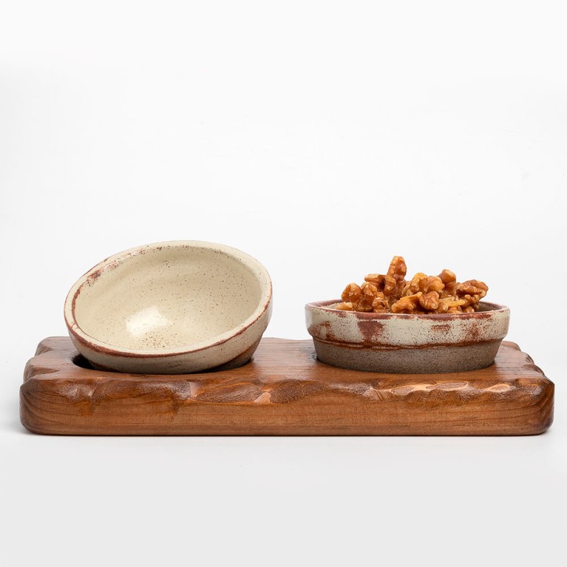 Σετ κεραμικά μπολ με ξύλινη βάση