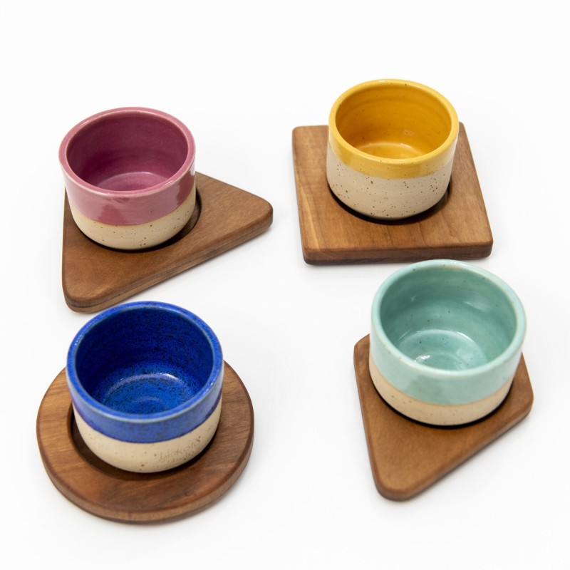 Κουπάκι κεραμικό μπλε με ξύλινη βάση