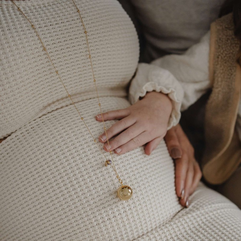 Μενταγιόν Εγκυμοσύνης Bola Olivia Gold Chain Γκρι Aχάτης