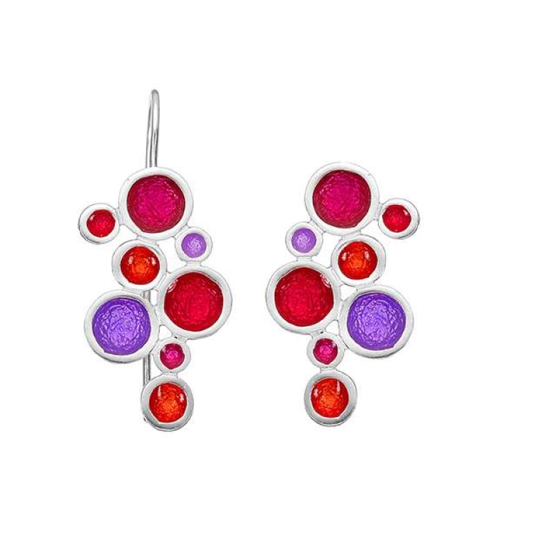 Σκουλαρίκια κρεμαστά Bubbles κόκκινο-μωβ