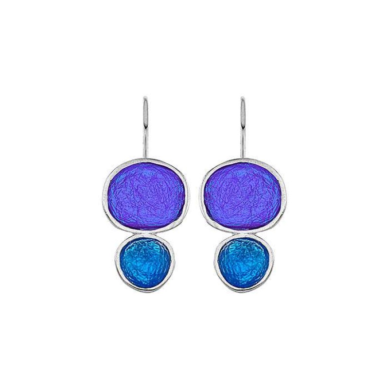 Σκουλαρίκια κρεμαστά Pebble διπλά μπλε