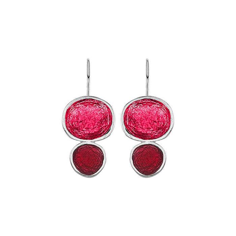 Σκουλαρίκια κρεμαστά Pebble διπλά ροζ-κόκκινο