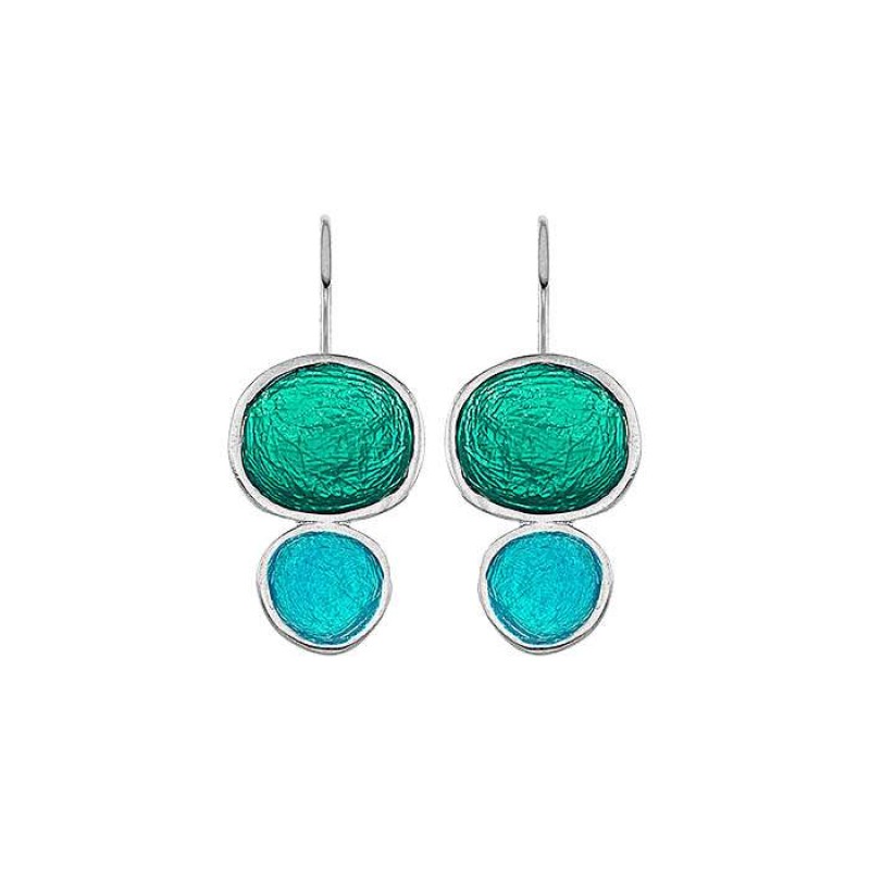 Σκουλαρίκια κρεμαστά Pebble διπλά μπλε-πράσινο