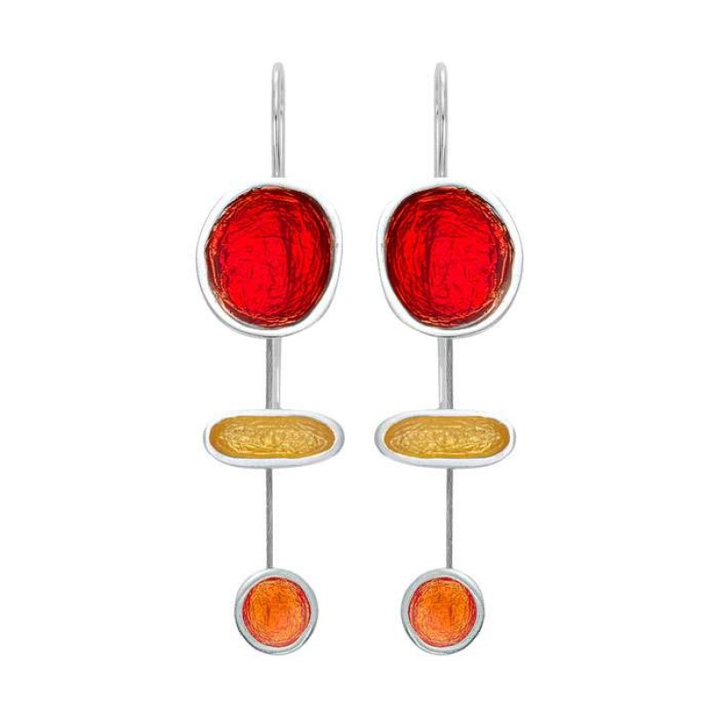 Σκουλαρίκια κρεμαστά τριπλά Pebble κόκκινα-πορτοκαλί