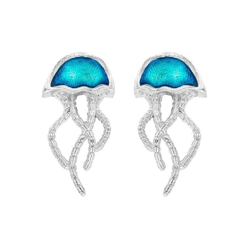 Σκουλαρίκια καρφάκι γαλάζια μέδουσα