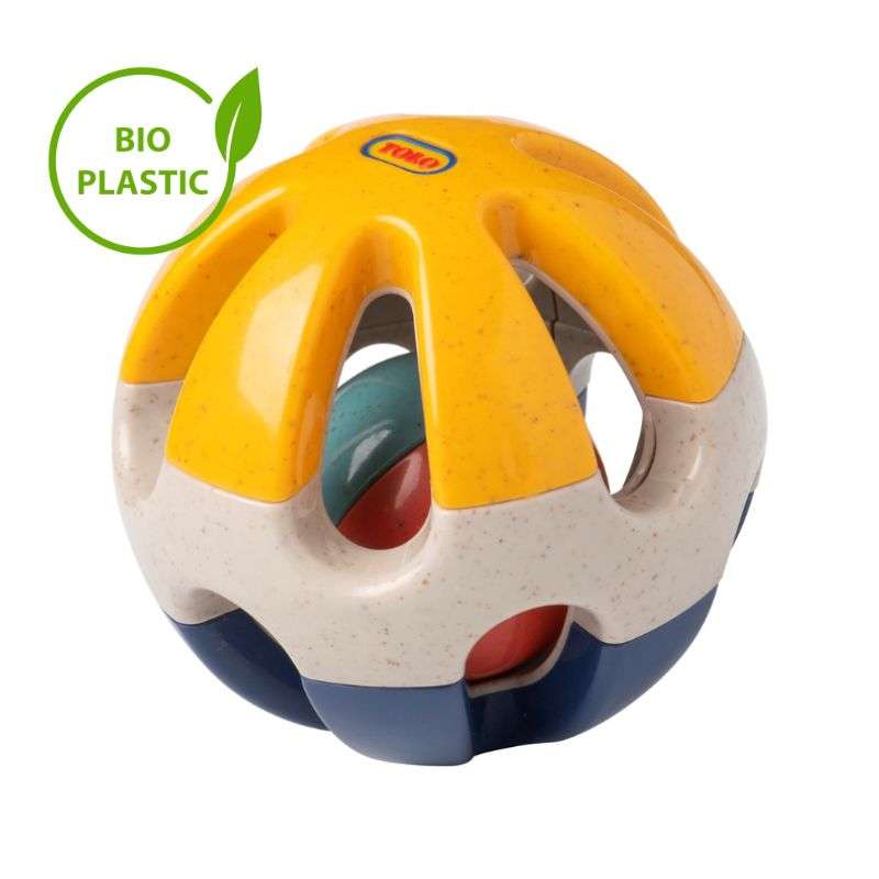 Πολύχρωμη μπάλα-κουδουνίστρα από βιοδιασπώμενο πλαστικό